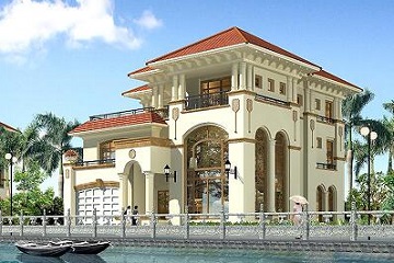 三層豪華復(fù)式別墅設(shè)計(jì)圖，帶有室內(nèi)車庫(kù)
