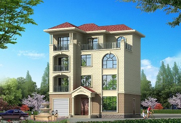 占地124㎡四層自建房屋設(shè)計(jì)圖，三樓帶有廚房，可兩戶同時(shí)居住