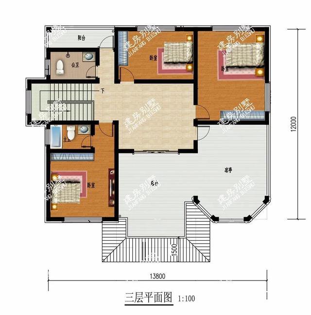 兩棟別墅都帶多邊形窗，然后在三層露臺處都做一個涼亭，這樣的設(shè)計我非常喜歡。