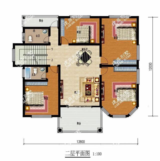 兩棟別墅都帶多邊形窗，然后在三層露臺處都做一個涼亭，這樣的設(shè)計我非常喜歡。