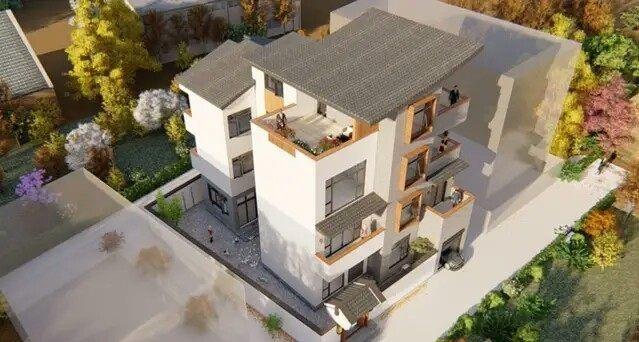 四層建筑，一種新的中式風格，已經成為村莊最明亮的角落！