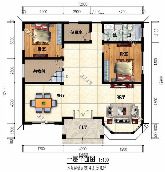 下面兩棟面寬尺寸均為12.8米的二層別墅，第一棟別墅廚房單獨建，外觀都非常驚艷，第二棟別墅外墻面貼滿了文化石。