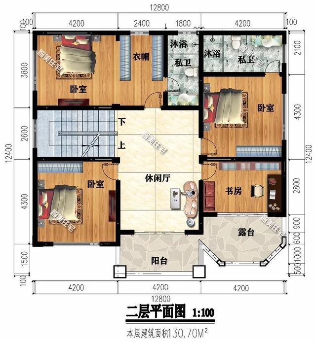 下面兩棟面寬尺寸均為12.8米的二層別墅，第一棟別墅廚房單獨建，外觀都非常驚艷，第二棟別墅外墻面貼滿了文化石。