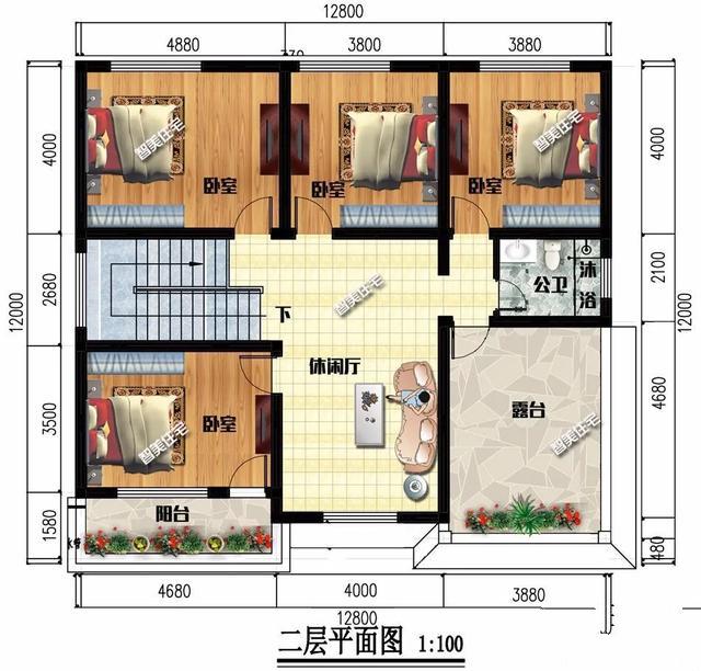 下面兩棟面寬尺寸均為12.8米的二層別墅，第一棟別墅廚房單獨建，外觀都非常驚艷，第二棟別墅外墻面貼滿了文化石。