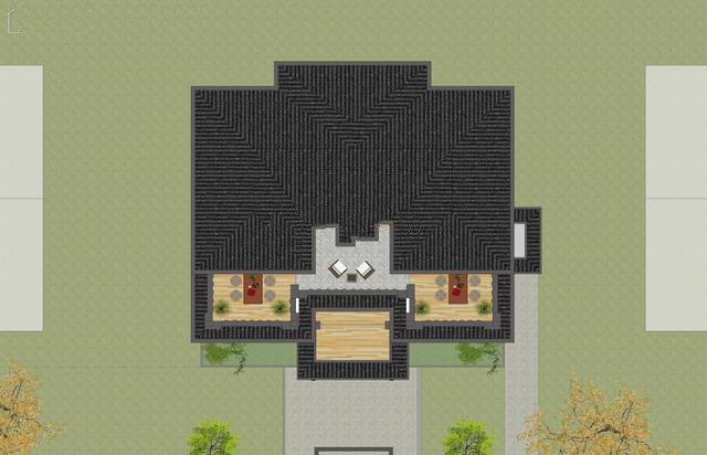 建筑為新中式風(fēng)格，整體色調(diào)以簡潔的高級灰為主，與周邊環(huán)境相呼應(yīng),新中式別墅外觀更加寬敞，美麗的風(fēng)景盡收眼底！