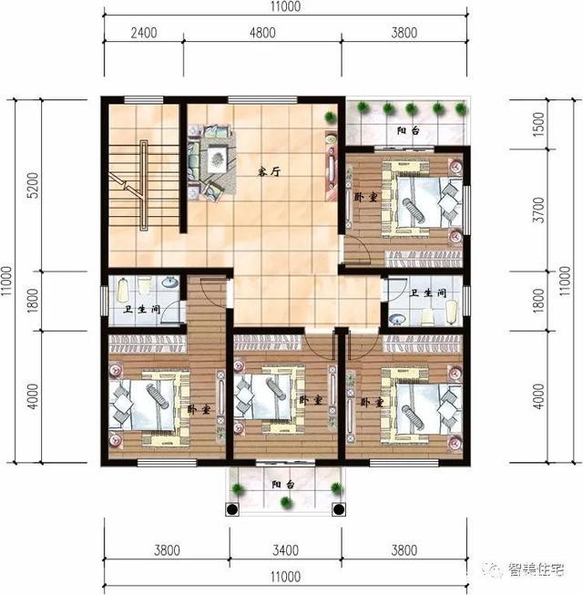 兩棟建筑尺寸相同的別墅，1111米，從各個(gè)角度看都是簡歐洲風(fēng)格。有時(shí)候宅基地很大，但我不想建太大的別墅。主要原因是房子越大，成本越高!