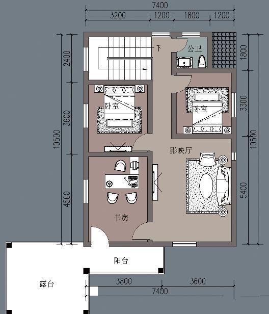 它寬7.4米，有3個房間和1個大廳，旁邊還有一個車庫，這讓人們喜歡二樓的這種鄉(xiāng)村別墅。