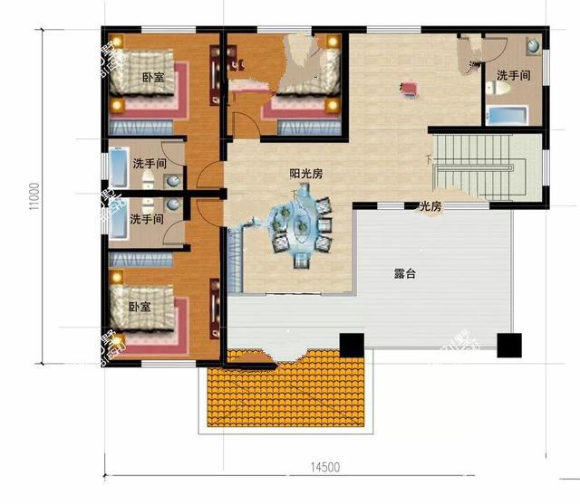 四層的鄉(xiāng)村別墅設(shè)計(jì)有斜屋頂，第一個(gè)客廳是空的，非常時(shí)尚有陽(yáng)光的房間！