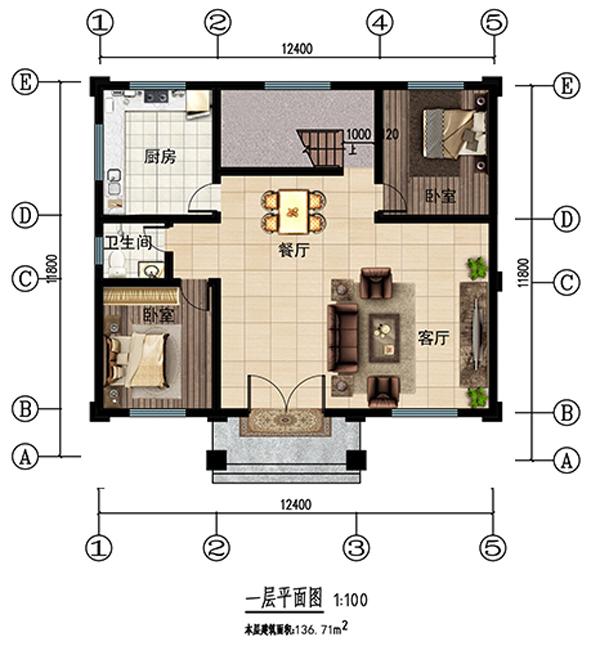 這座12.411.8米的2層別墅是設計師眼中的完美住宅類型，是一座實用而又美麗的鄉(xiāng)村住宅。