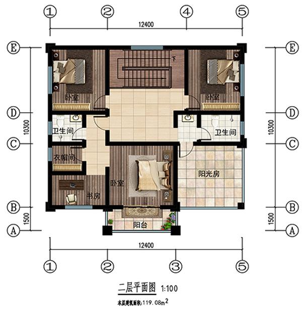 這座12.411.8米的2層別墅是設計師眼中的完美住宅類型，是一座實用而又美麗的鄉(xiāng)村住宅。