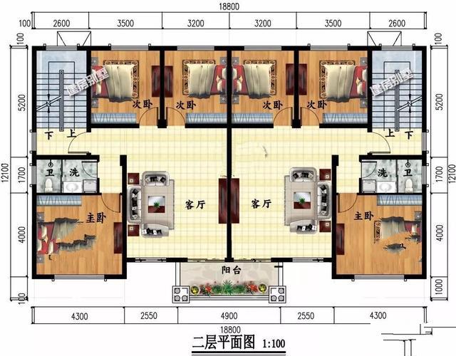 獨棟別墅設(shè)計成三層的公共房間，每個家庭有7間臥室，生活非常方便。