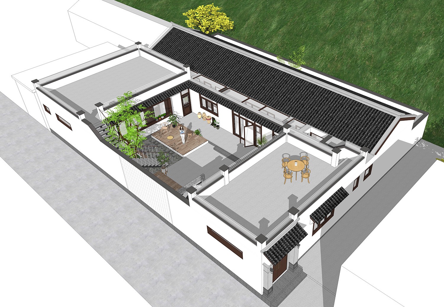 能晾曬糧食的一層新中式農(nóng)村自建房設(shè)計(jì)圖