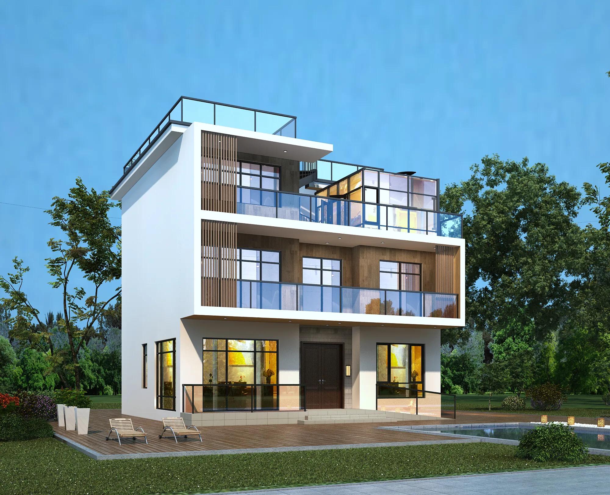 現(xiàn)代風三層自建房設計住宅圖，自建別墅房設計效果圖