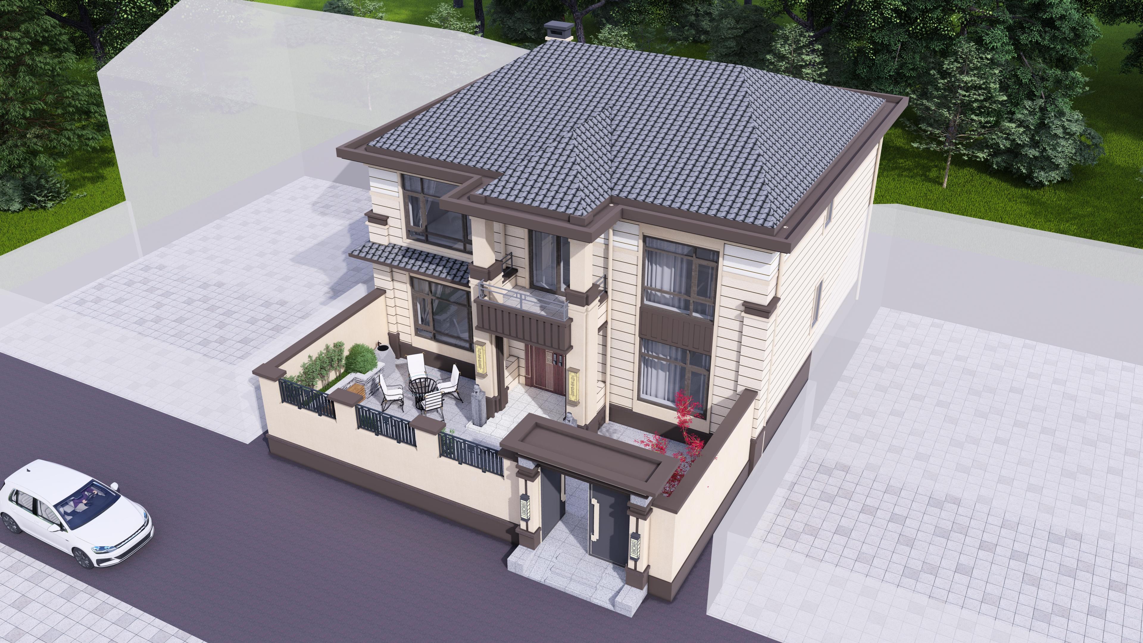 新中式二層房屋設計圖，兩層鄉(xiāng)村自建房屋小別墅設計（帶庭院）